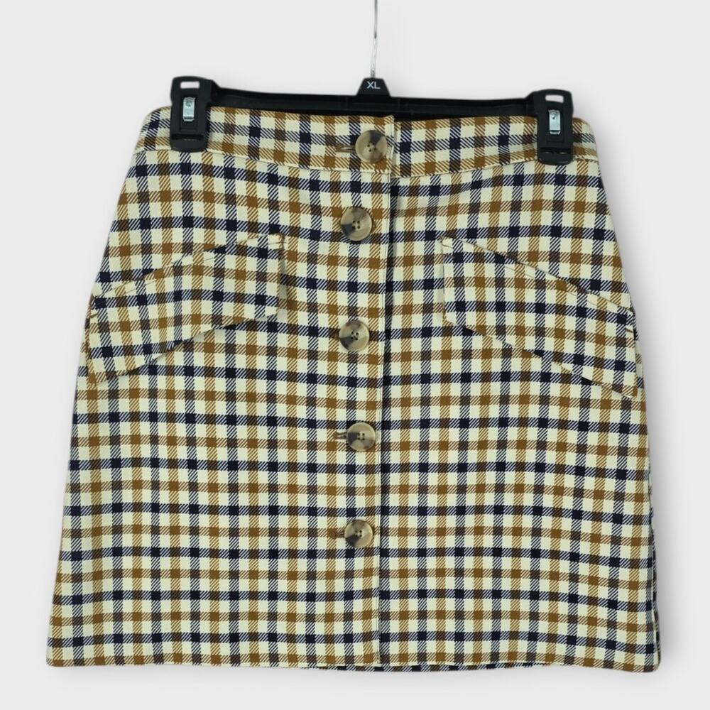 H&M Skirt Women's 6 Plaid Mini Lined Front Button Down Faux Pockets Preppy